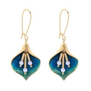 Gold tone enameled callalily dangle earrings